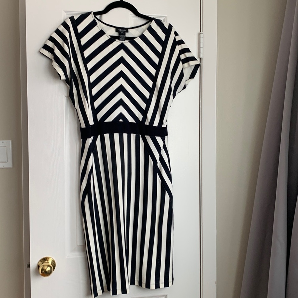 Olsen Navy and White Striped Stretch Dress